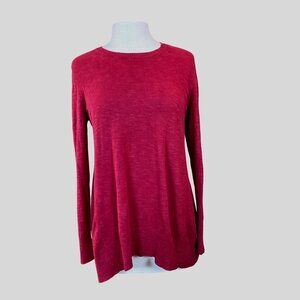 Eileen Fisher Long Sleeve Crewneck Organic Linen & Cotton Red Tunic Sweater M